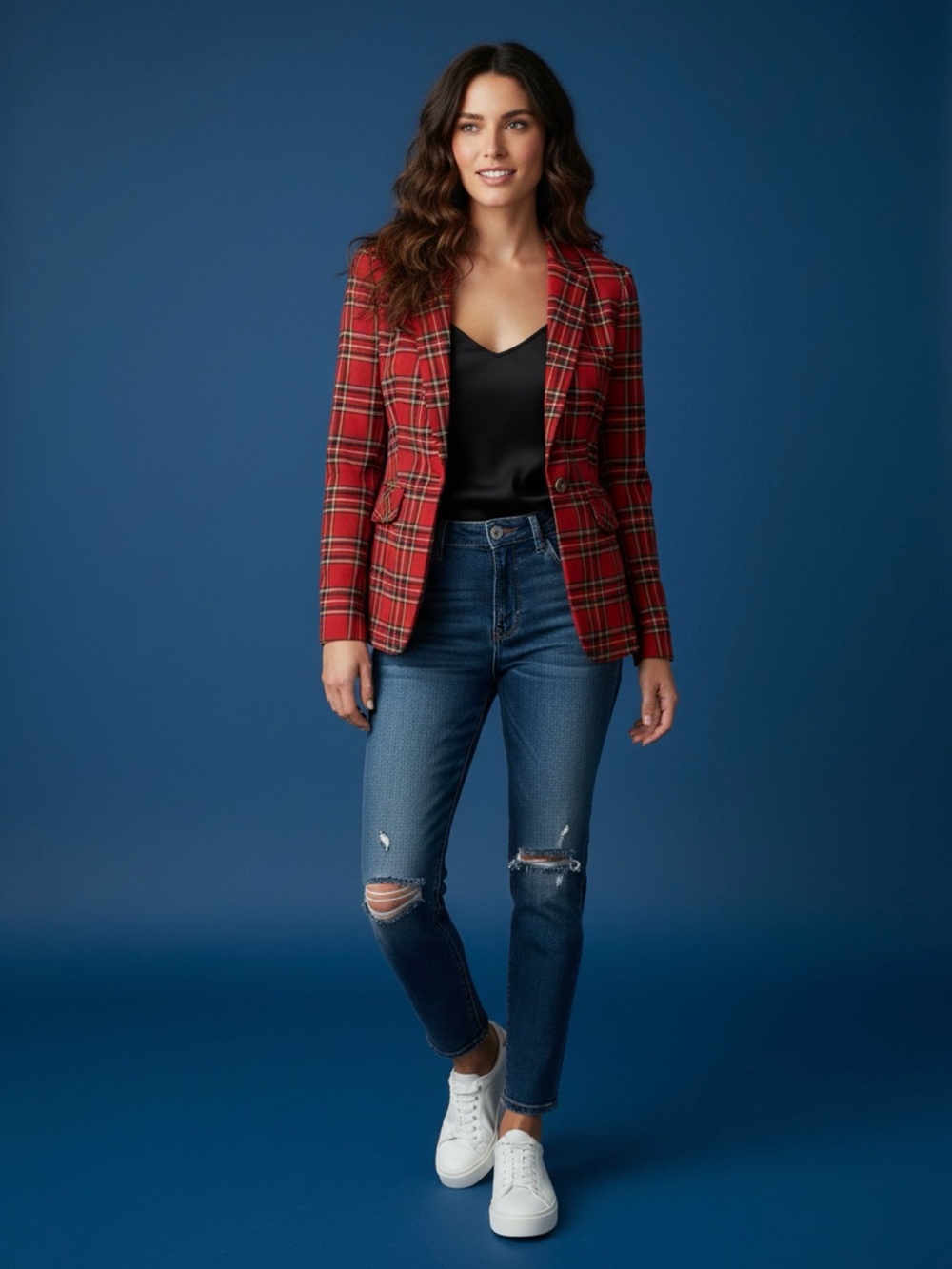 Tommy Hilfiger Red Slim Fit Plaid Blazer